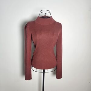NWT Lulus Burgundy Ribbed Mock Neck Sweater Long Sleeve Knit Top M